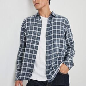 Rails Brushed Lennox Plaid Shirt in Denim White Gray Size S